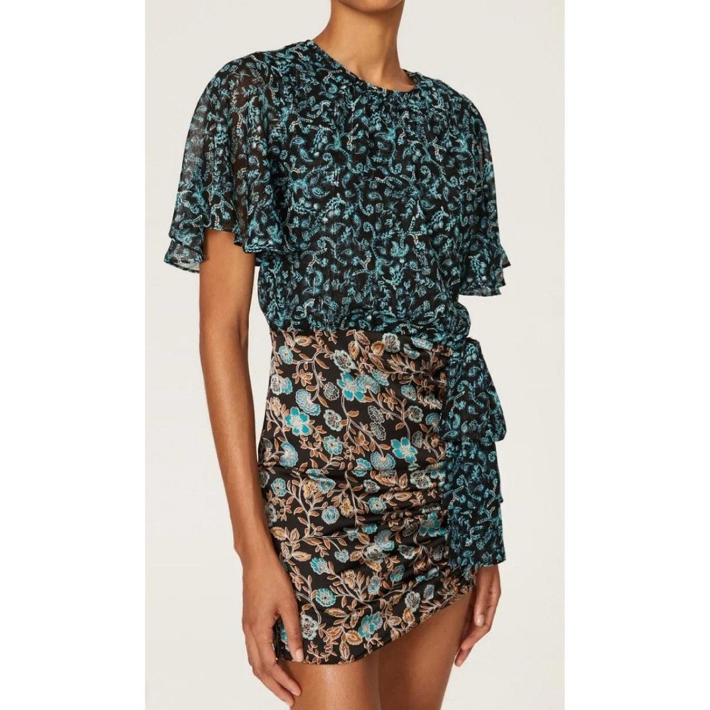 Misa Los Angeles Blue and White Ruffled Mini Dress
